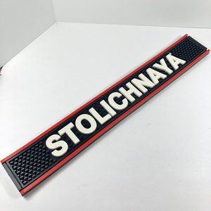 STOLICHNAYA Vodka Black Rubber Bar Spill Mat Drain Coaster Mancave Promo NEW